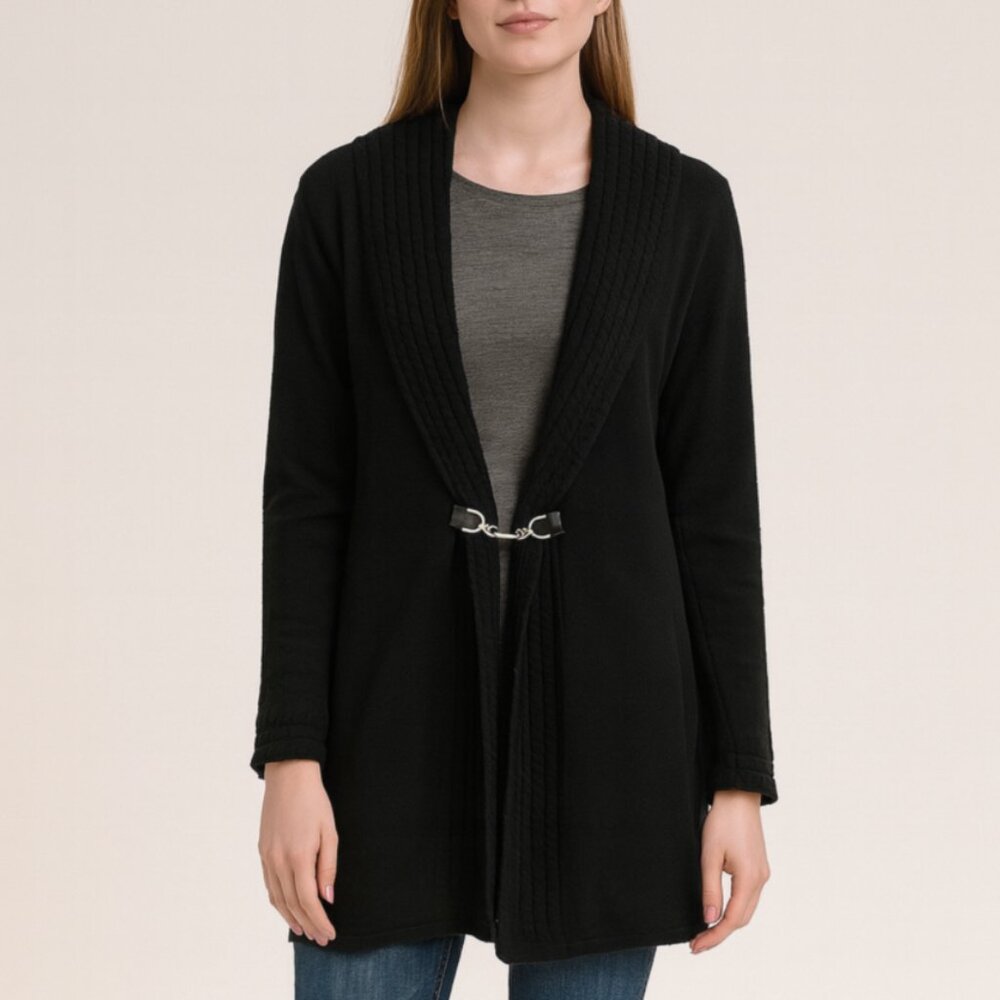 Saks Fifth Avenue 100% Cashmere Black Open Cardigan Sweater S Small